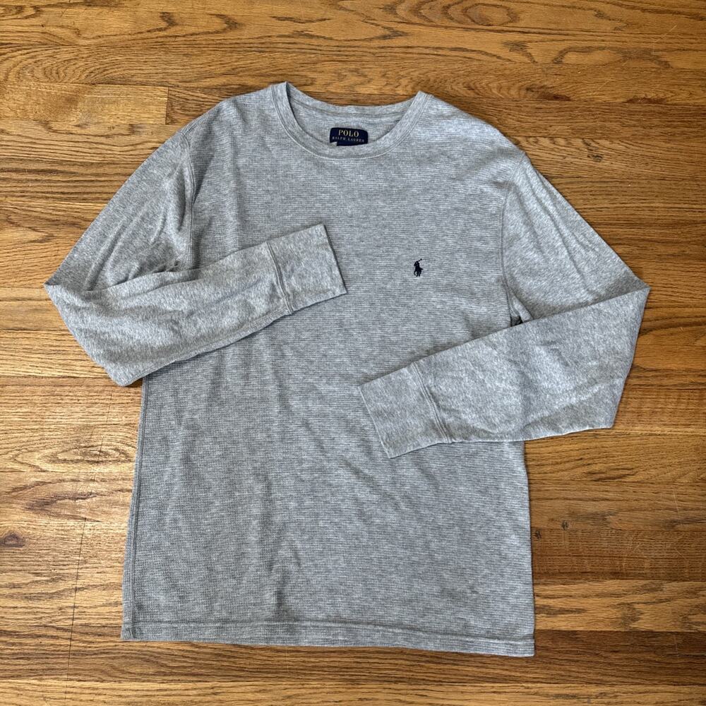 Polo Ralph Lauren Waffle Knit Shirt Mens Sz L Gray Thermal Base Layer Logo